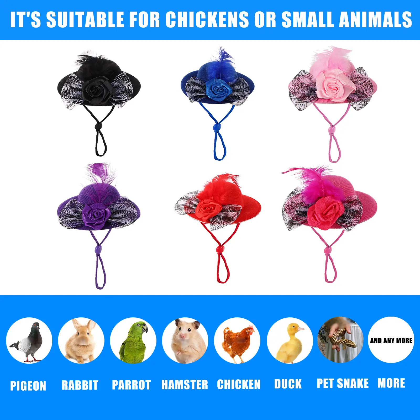 Chicken Hats For Hen Small Funny Chicken Accessories Feather Top Hat Rooster Duck Parrot Hamster Poultry Stylish Show Costum 1Pc