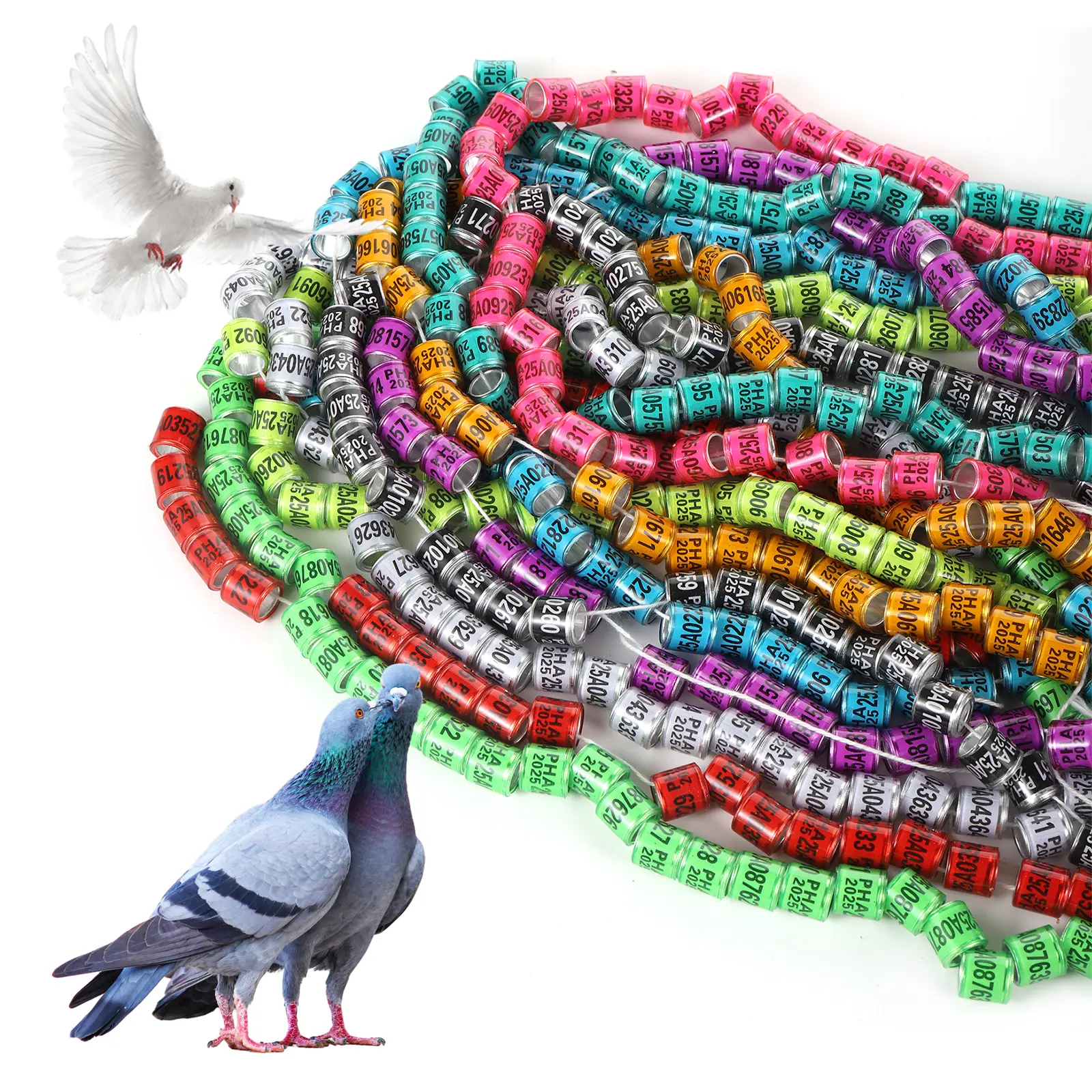 PHA 2025/2026 Pigeon Foot Ring Inner Diameter 8mm with Number Aluminum Plastic Bird Foot Ring Multicolor Bird Accessories 50Pcs