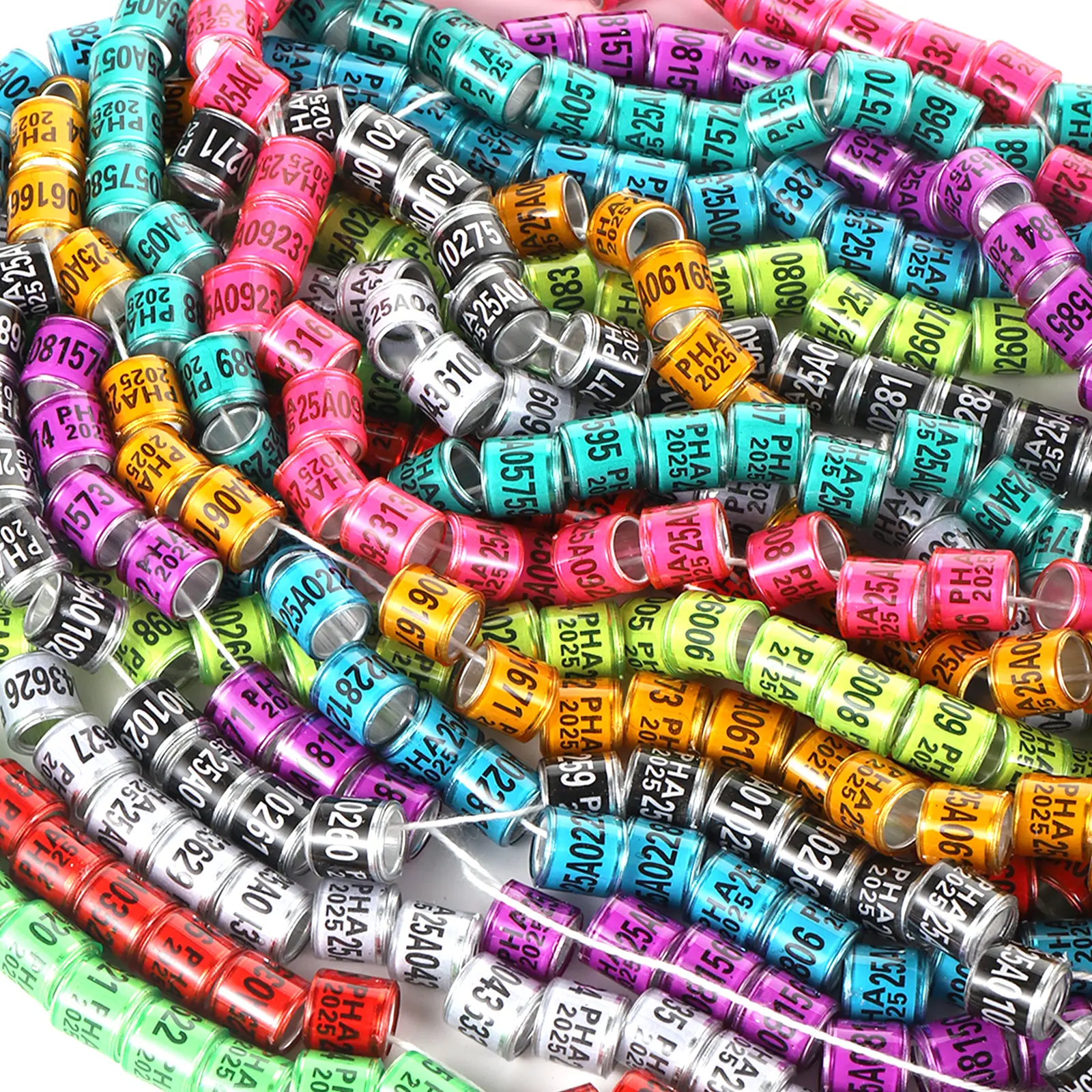 PHA 2025/2026 Pigeon Foot Ring Inner Diameter 8mm with Number Aluminum Plastic Bird Foot Ring Multicolor Bird Accessories 50Pcs