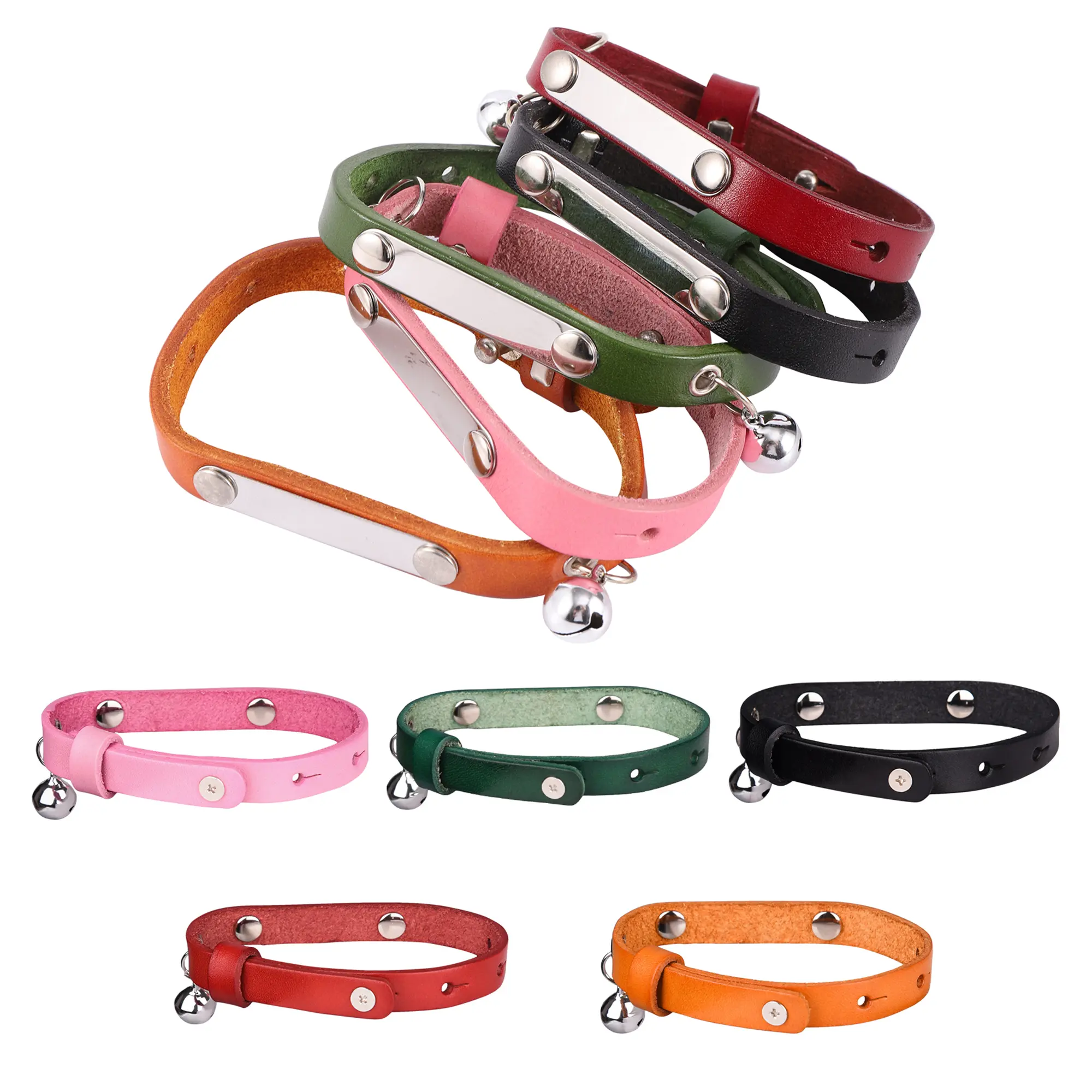 DIY Personalized Antiloss Adjustable Leather Cat Collar With Bell Kitten Collar S/M/L Pet Collar Cat Accessories Collar 1Pc