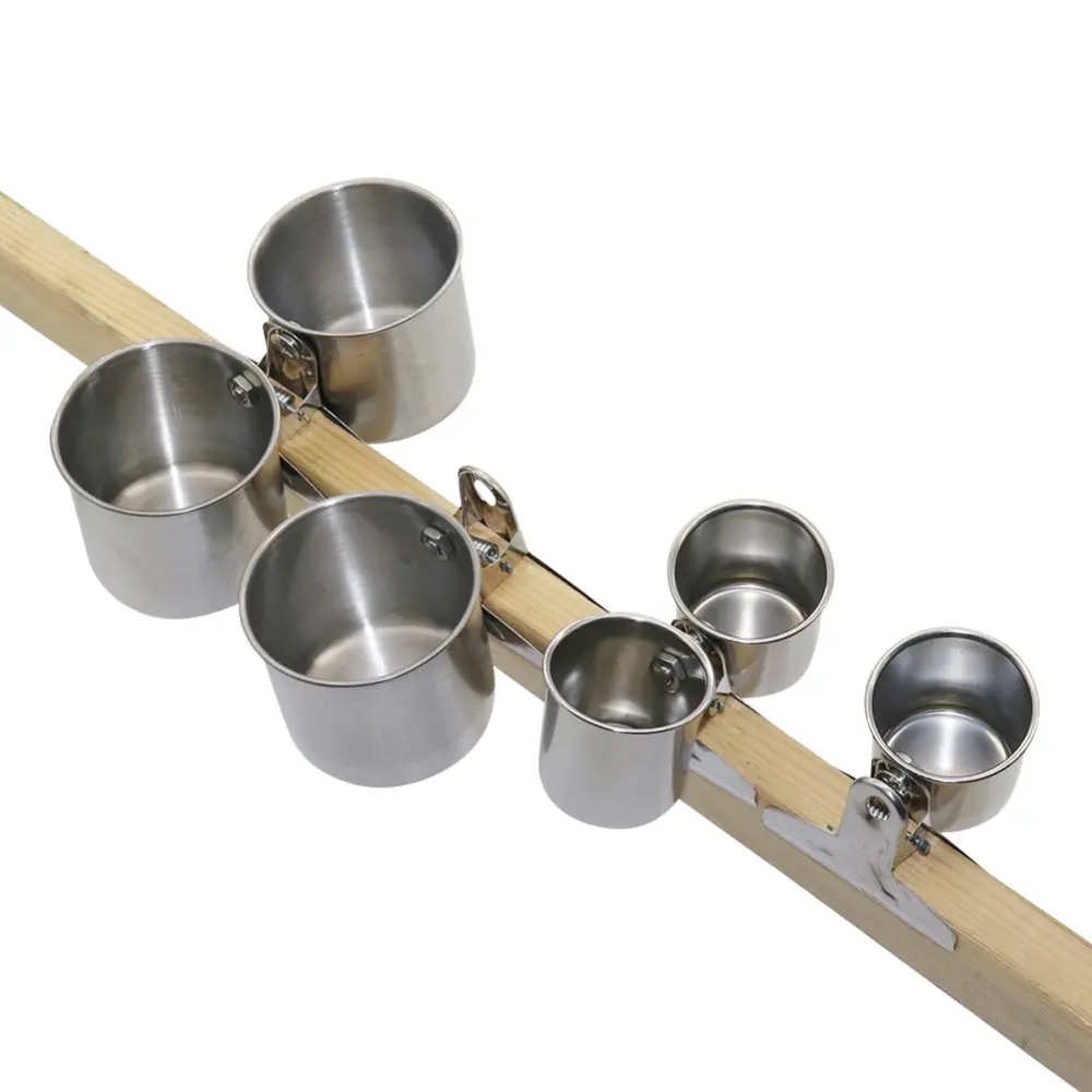 1 Pcs New Bird Feeder Cups Food Water Feeding Bird Double Cups With Clip Stainless Steel Parrot Cage Stand Bird Supplies