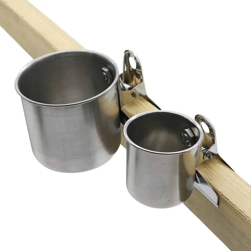 1 Pcs New Bird Feeder Cups Food Water Feeding Bird Double Cups With Clip Stainless Steel Parrot Cage Stand Bird Supplies