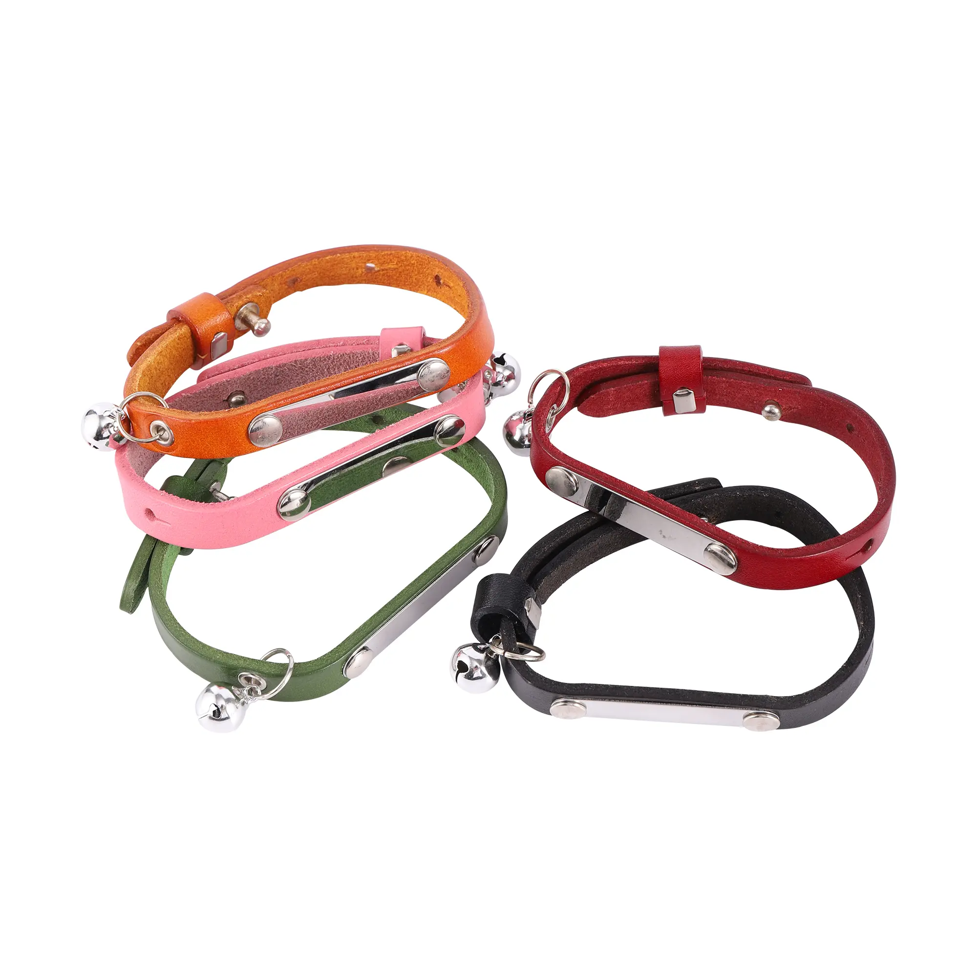DIY Personalized Antiloss Adjustable Leather Cat Collar With Bell Kitten Collar S/M/L Pet Collar Cat Accessories Collar 1Pc