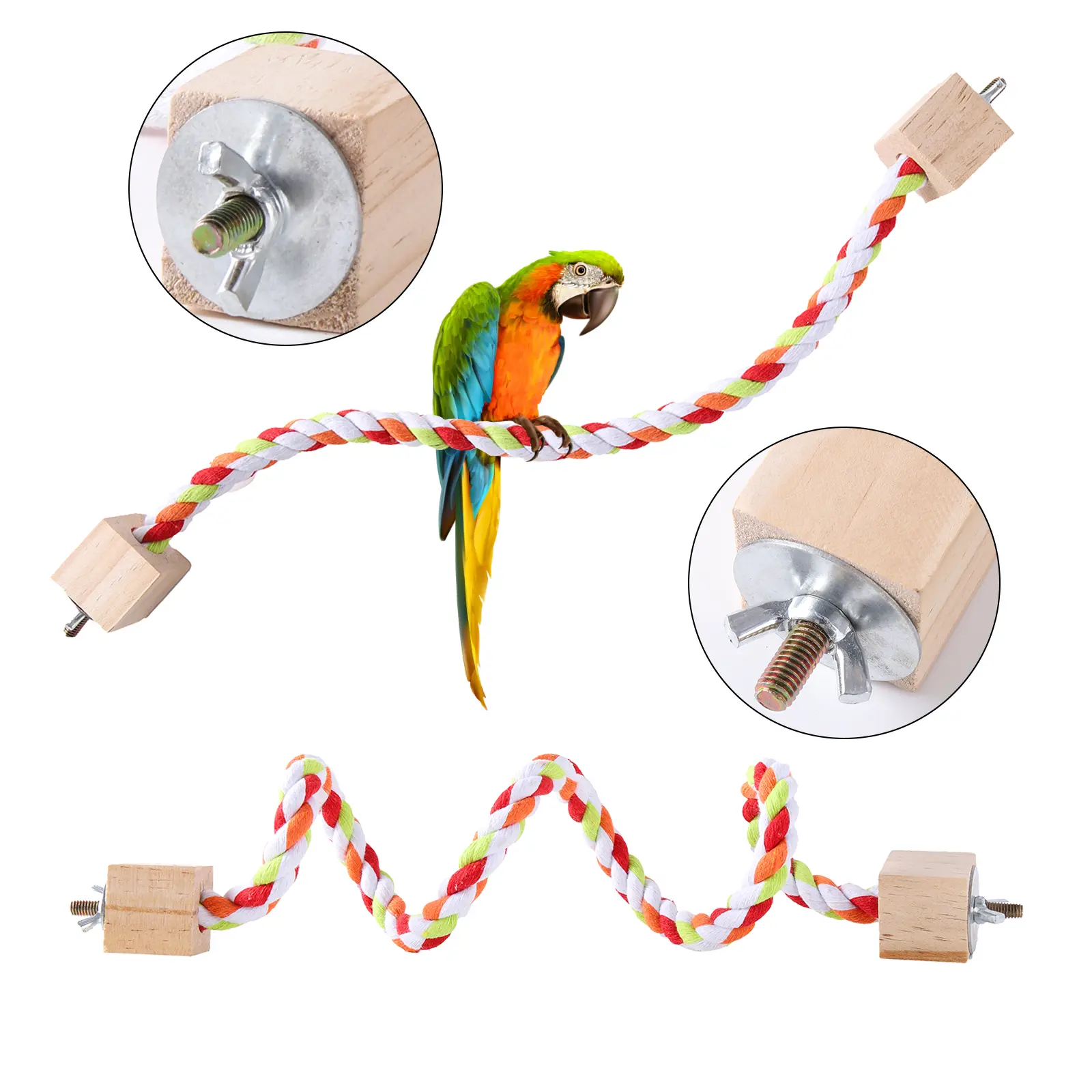 Parrot Bite Toys Parrot Color Cotton Rope Toys Elastic Parrot Climbing Toys Sturdy Bird Swing Harness Cage Pet Toy Swing Stand