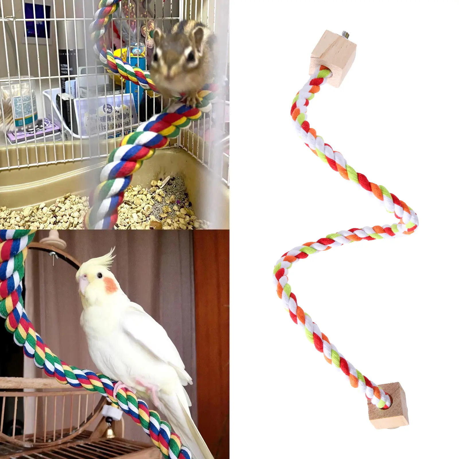 Parrot Bite Toys Parrot Color Cotton Rope Toys Elastic Parrot Climbing Toys Sturdy Bird Swing Harness Cage Pet Toy Swing Stand