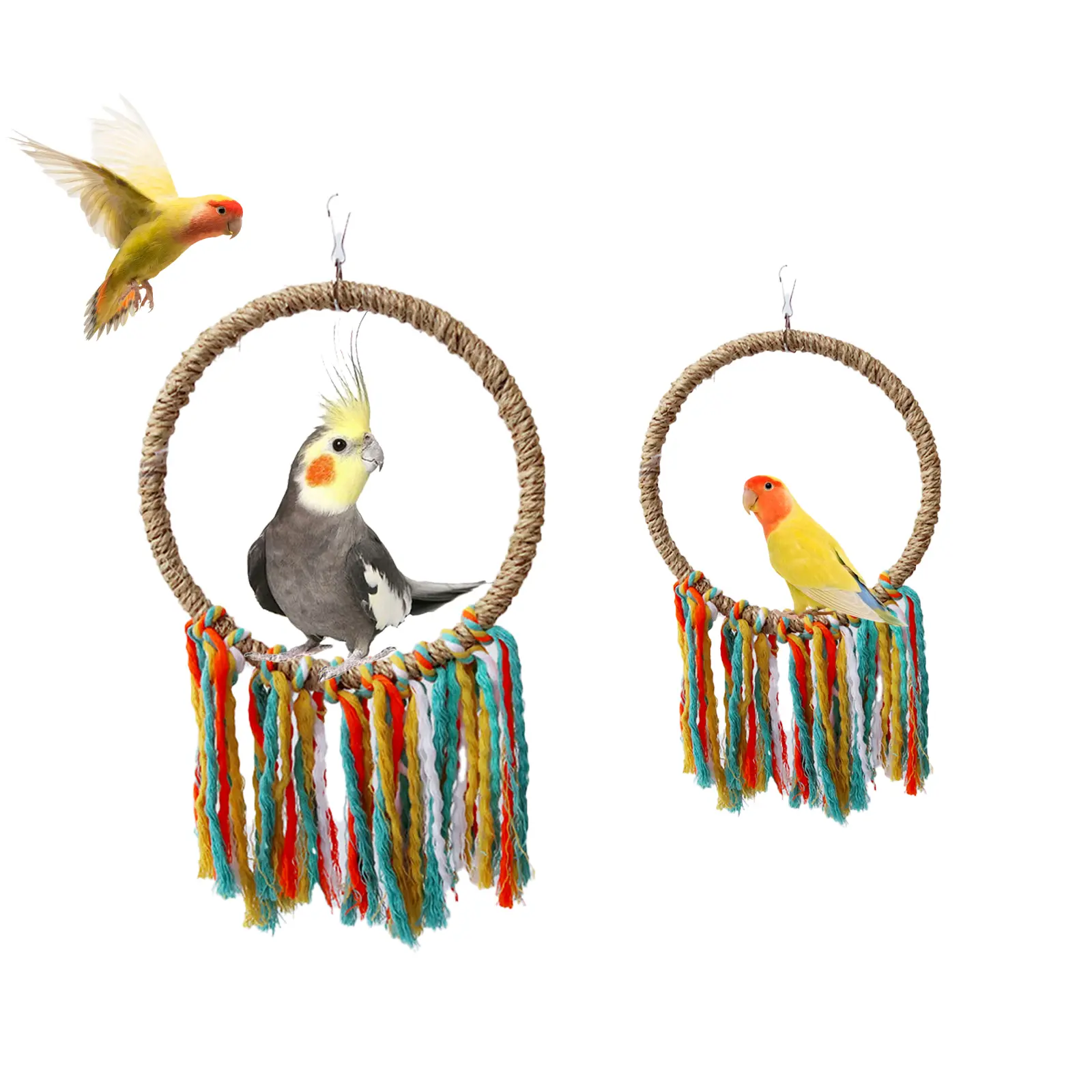 Pet Bird Parrot Toy Cotton Rope Circle Toys Chewing Bite Parrot Perch Hanging Cage Swing Rope Ring Stand Climb Toy Bird Supplies