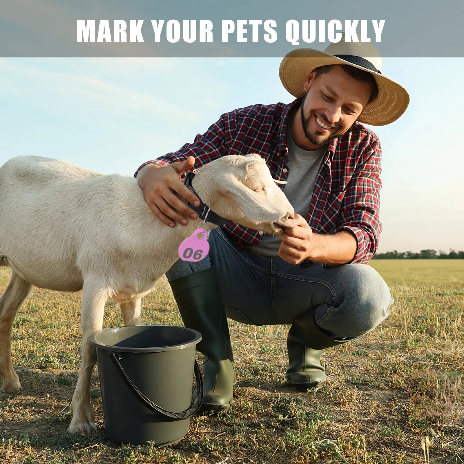 Adjustable Nylon Collar Pet Livestock Hang Tag with Double-sided Serial Number for Farm Livestock Animal Pet Goat Sheep 28 Pcs