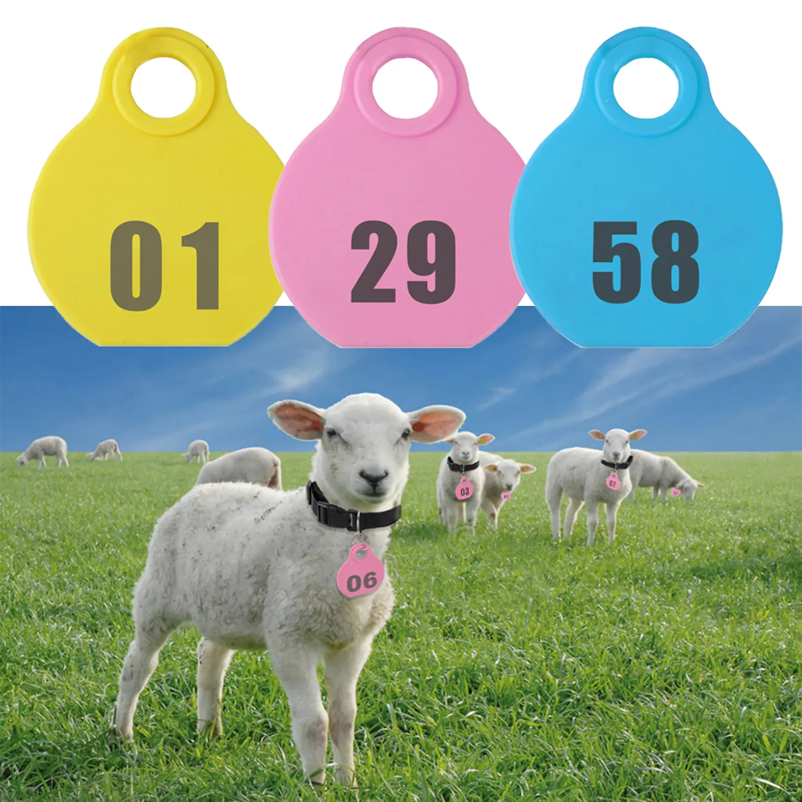 Adjustable Nylon Collar Pet Livestock Hang Tag with Double-sided Serial Number for Farm Livestock Animal Pet Goat Sheep 28 Pcs