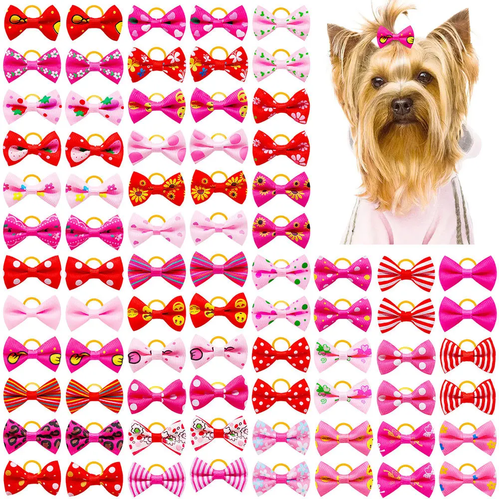 Dog Hair Rubber Bands Solid Color Polka Dots Valentine Day Little Daisy Style Hairpins Pet Dog Hair Pet Grooming Accessories
