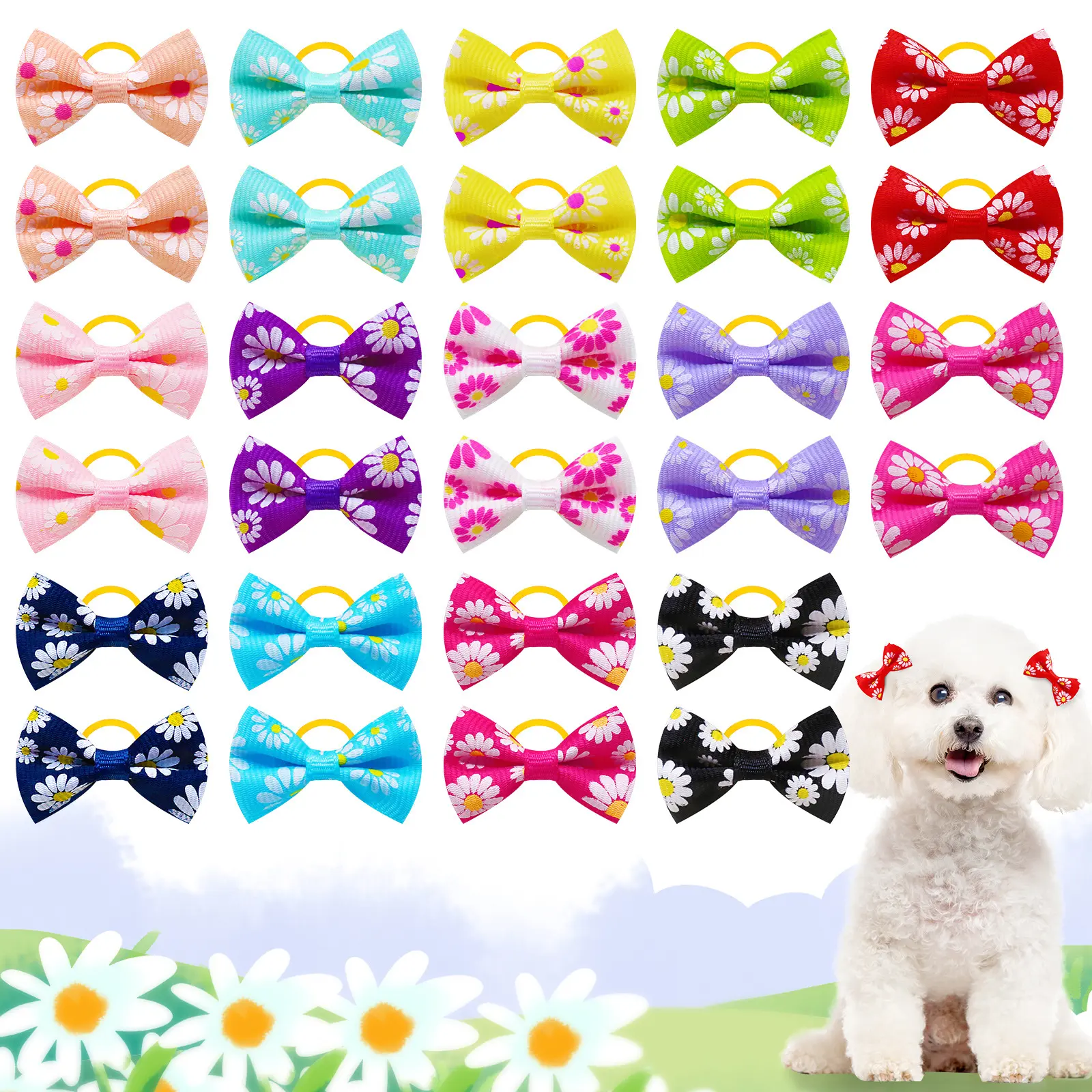 Dog Hair Rubber Bands Solid Color Polka Dots Valentine Day Little Daisy Style Hairpins Pet Dog Hair Pet Grooming Accessories