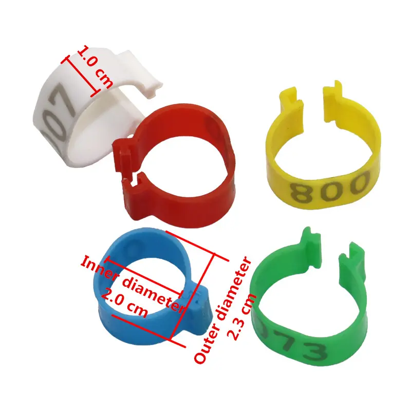 100 Pcs Inner Diameter 2.0cm Plastic Open Type Buckle Chicken Duck Goose 5 Colors Digital Foot Ring Poultry Farming Equipment
