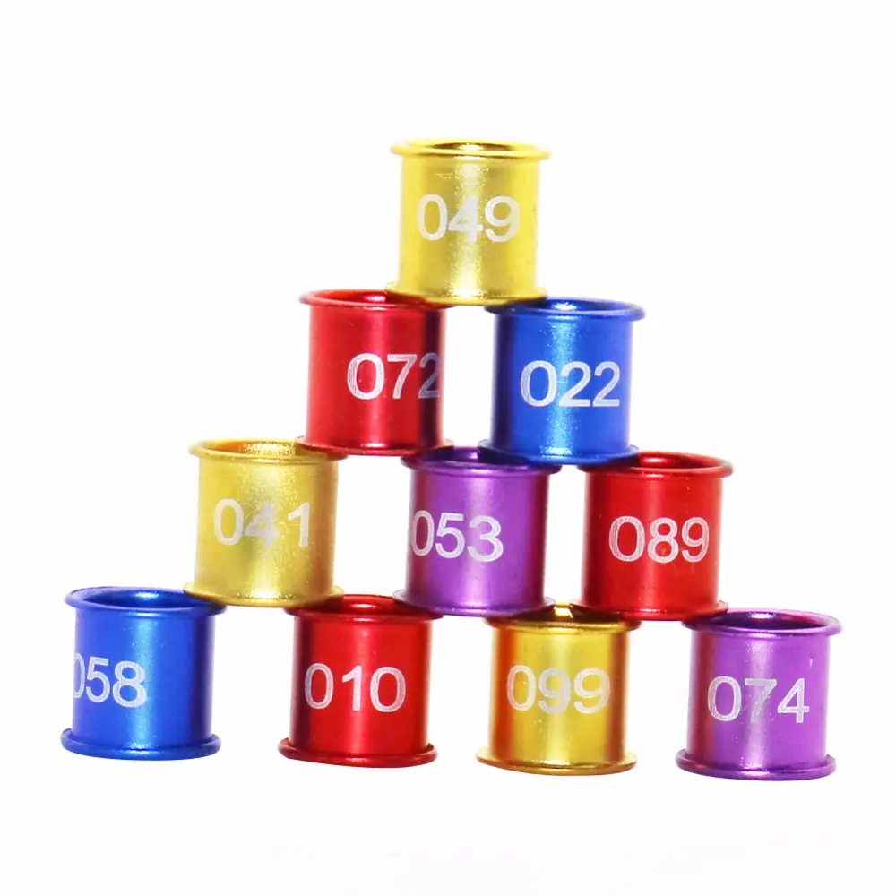100 Pcs 8mm Diameter Bird Pigeon Digital Aluminum Foot Ring Custom 4 Colors NO.001-100 Aluminum Digital Rings