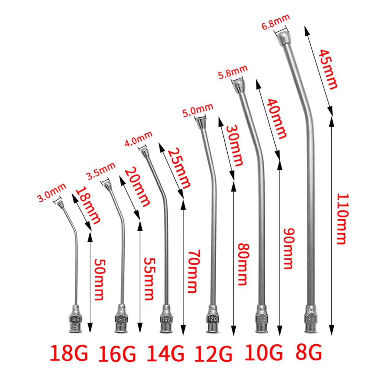 Transparent Syringes Adjustable Dose with  6 Pcs Curved Gavage Tubes  Needle Farm Livestock Dispensing 10/20/30/50/ML
