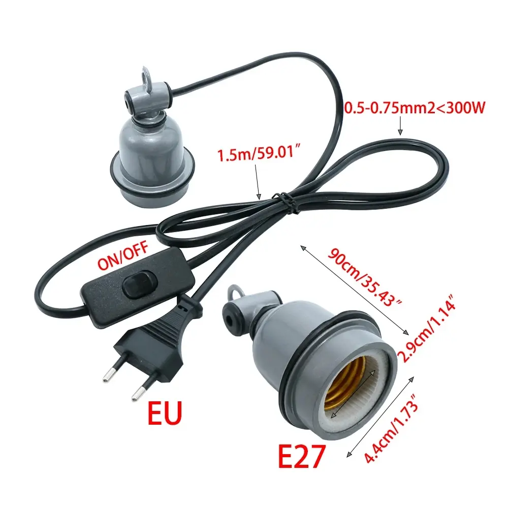 E27 Crawling pet lizard tortoise heating lamp holder & power cord switch Piglet Chicken Brooder Heating Spiral Light Socket