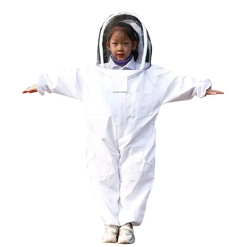 1Pc Apiculture Cotton Jumpsuit Children's Bee-proof Suit Space Suit Anti-bee Cap Beekeeping Tools Yellow/White