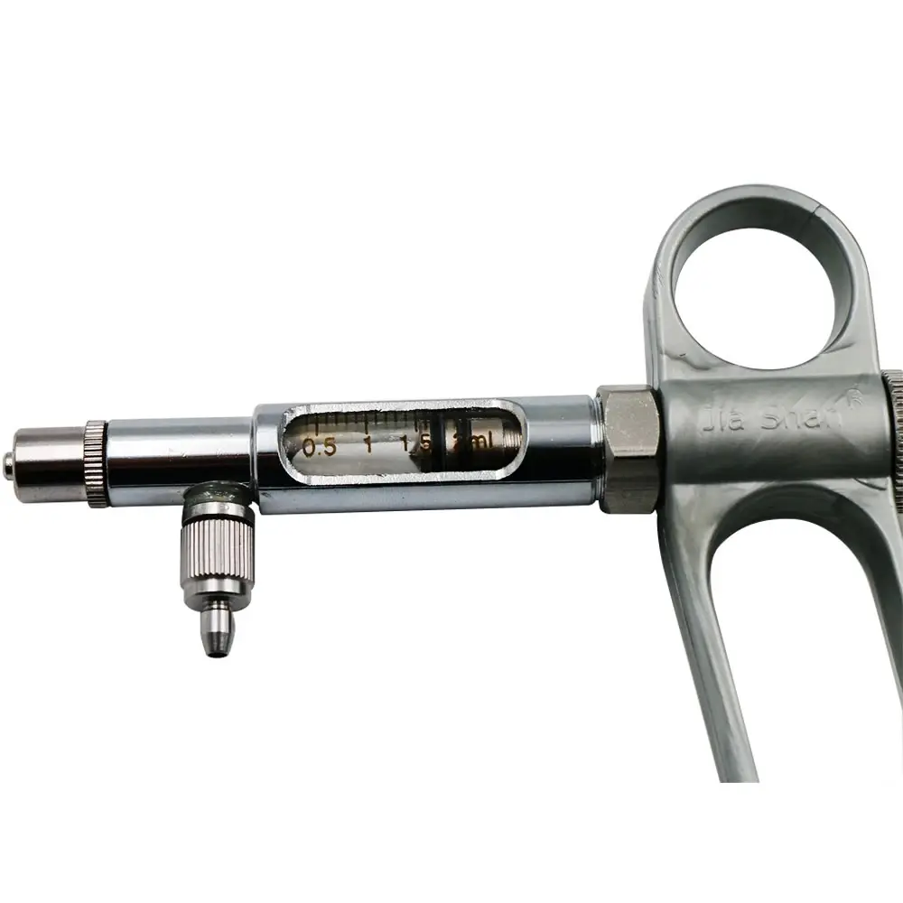 1 Boxed 2/5ml Livestock Syringe Continuous Adjustable Animal Syringe Stainless Steel for Cattle Sheep Pig Goat