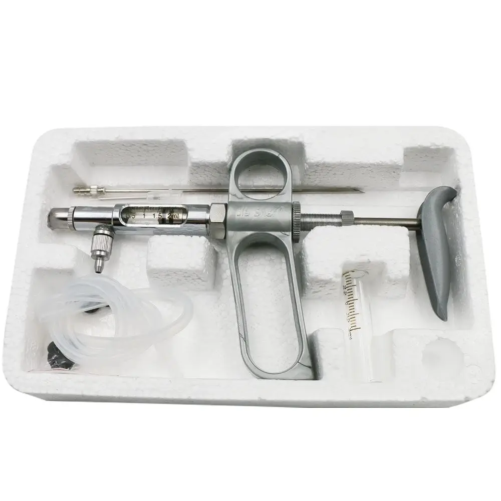 1 Boxed 2/5ml Livestock Syringe Continuous Adjustable Animal Syringe Stainless Steel for Cattle Sheep Pig Goat