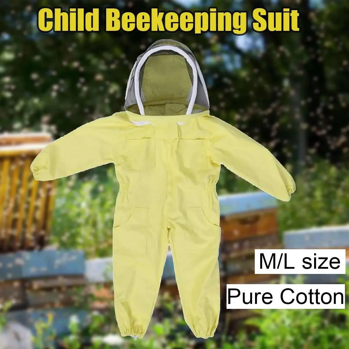 1Pc Apiculture Cotton Jumpsuit Children's Bee-proof Suit Space Suit Anti-bee Cap Beekeeping Tools Yellow/White