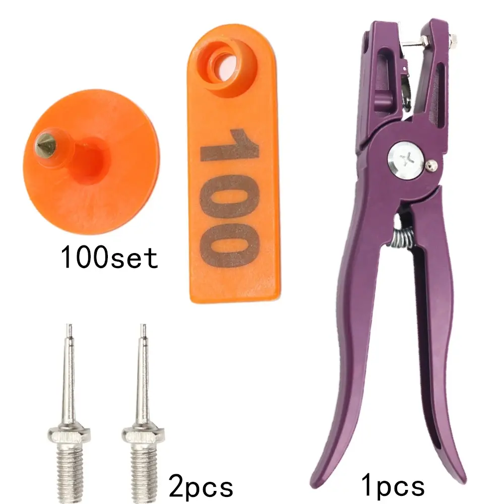 100 Sets Livestock Animal Ear Tagging Pliers with Spare pins  Plastic Tags for Installing Pigs Cattle Sheep Ear Tags