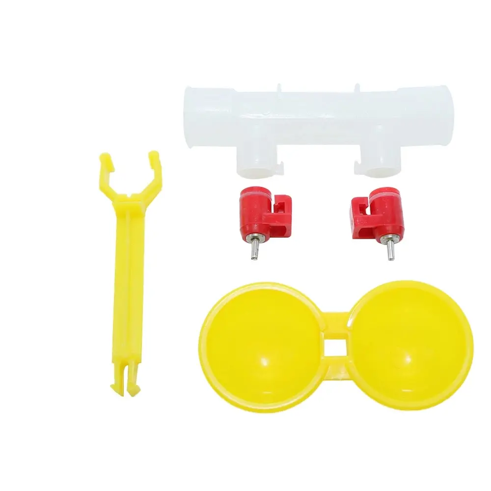 20 Sets Double Nipple Chicken Cup Chicken Waterer Ball Valve Drinker with 2 Bowls Hanging Feeder Chicken Coop Accessories