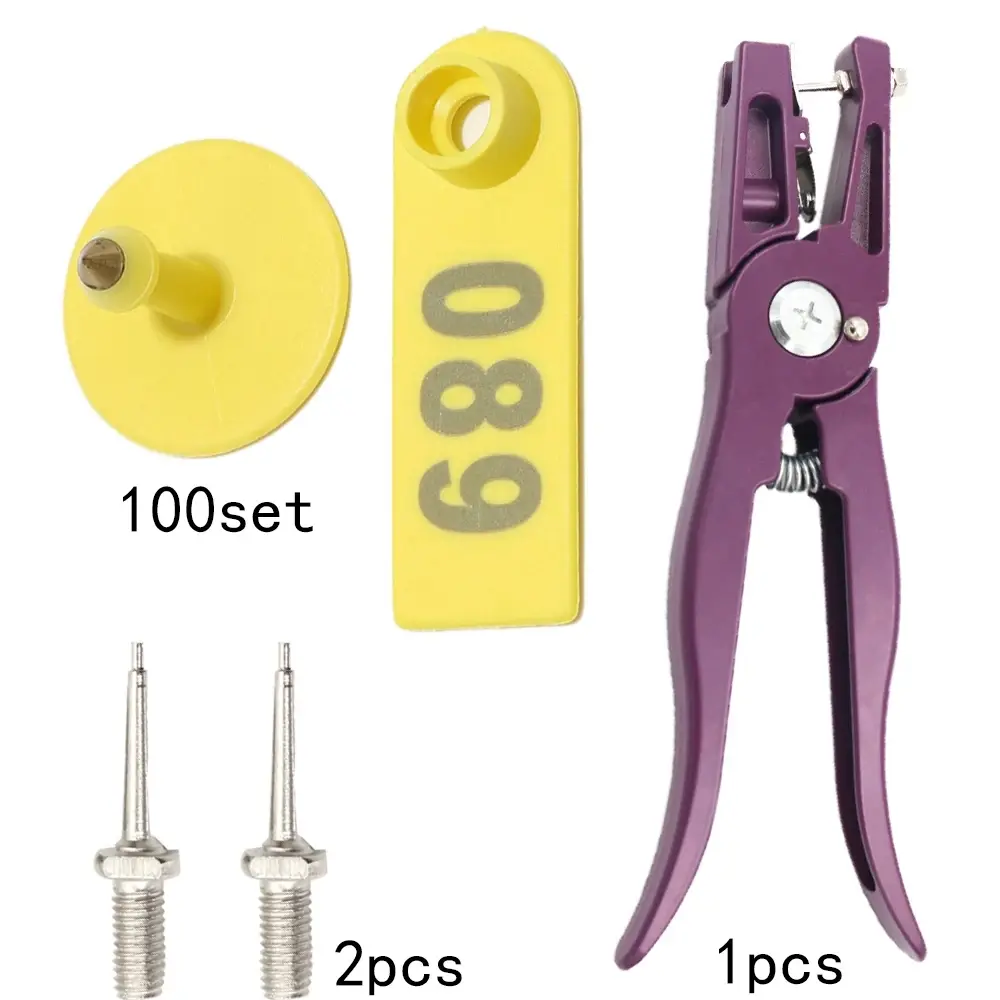 100 Sets Livestock Animal Ear Tagging Pliers with Spare pins  Plastic Tags for Installing Pigs Cattle Sheep Ear Tags