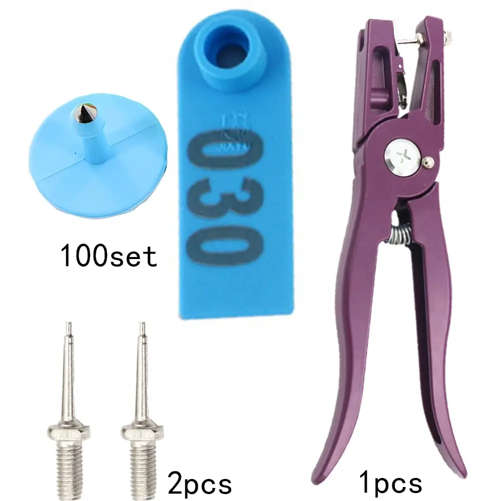 100 Sets Livestock Animal Ear Tagging Pliers with Spare pins  Plastic Tags for Installing Pigs Cattle Sheep Ear Tags