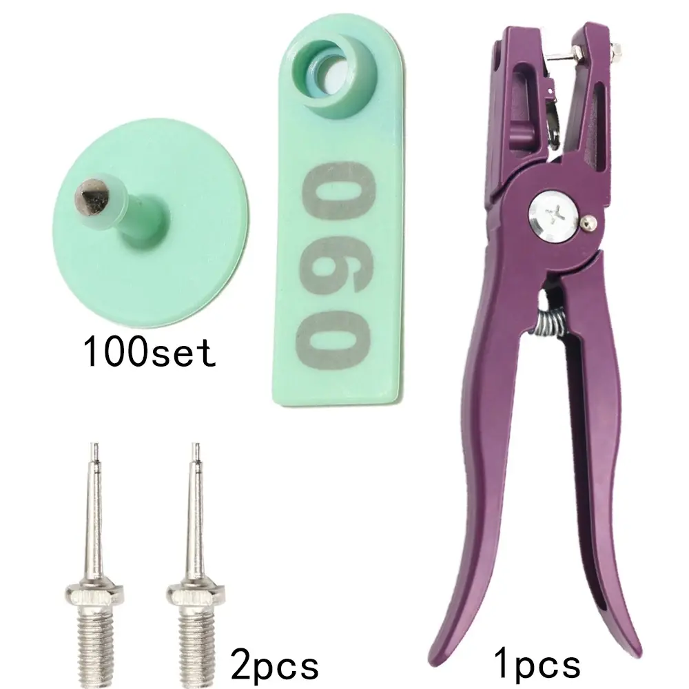 100 Sets Livestock Animal Ear Tagging Pliers with Spare pins  Plastic Tags for Installing Pigs Cattle Sheep Ear Tags