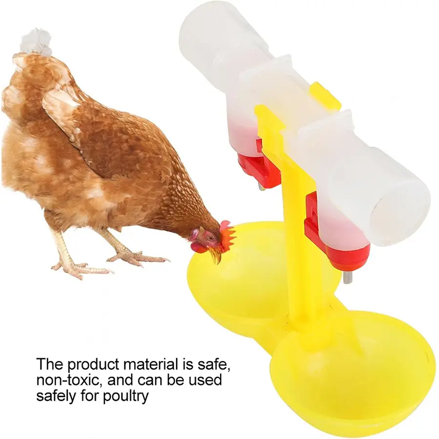 20 Sets Double Nipple Chicken Cup Chicken Waterer Ball Valve Drinker with 2 Bowls Hanging Feeder Chicken Coop Accessories