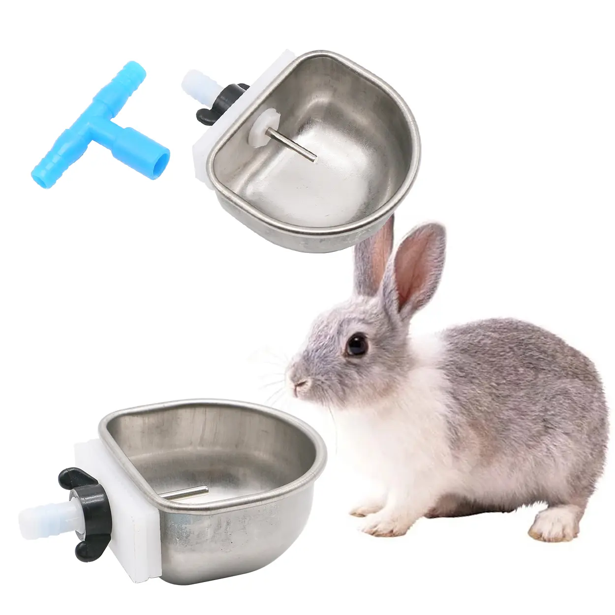 10Pcs Rabbit Water Bowl Farm Rabbit Automatic Drinker Rabbit Cage Fix Cup Fox Mink Stainless Steel Drinking Bowl Farm Breeding