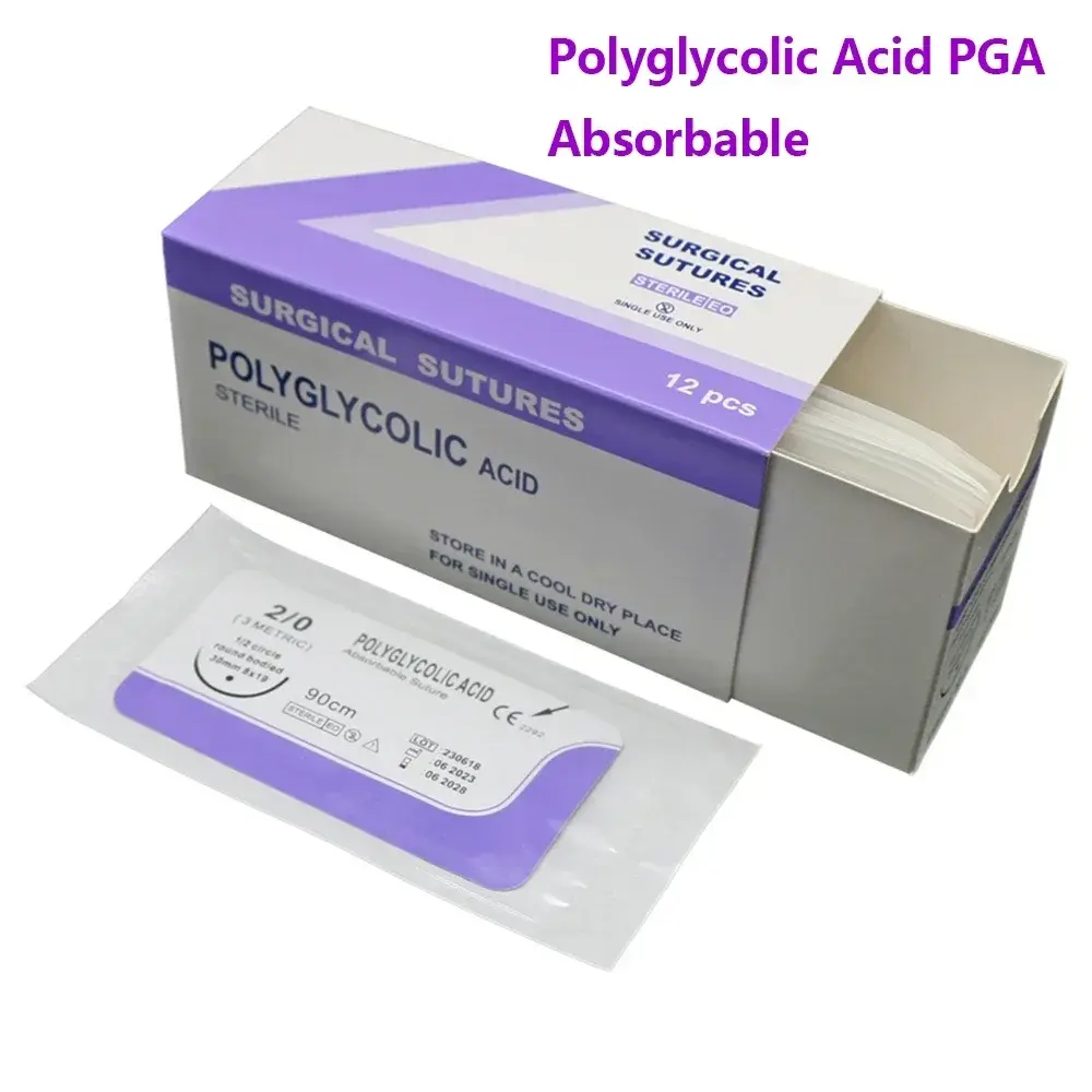 12 Pcs Disposable Synthetic Absorbable Surgical Suture For Pet  PGA Suture With Needle Polyglycolic Acid PDO Animal use 90cm