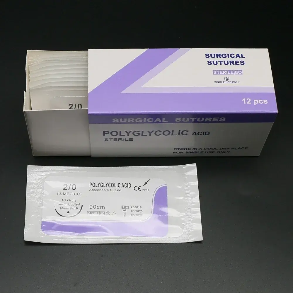 12 Pcs Disposable Synthetic Absorbable Surgical Suture For Pet  PGA Suture With Needle Polyglycolic Acid PDO Animal use 90cm