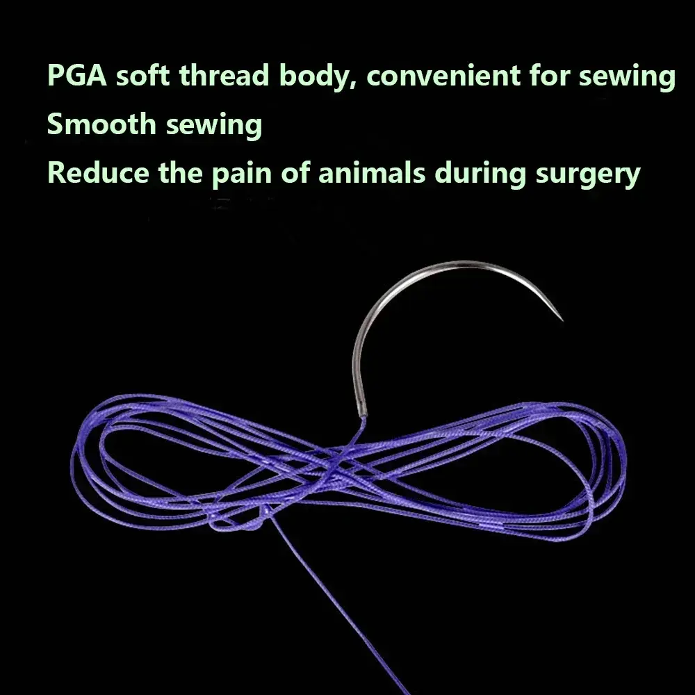 12 Pcs Disposable Synthetic Absorbable Surgical Suture For Pet  PGA Suture With Needle Polyglycolic Acid PDO Animal use 90cm