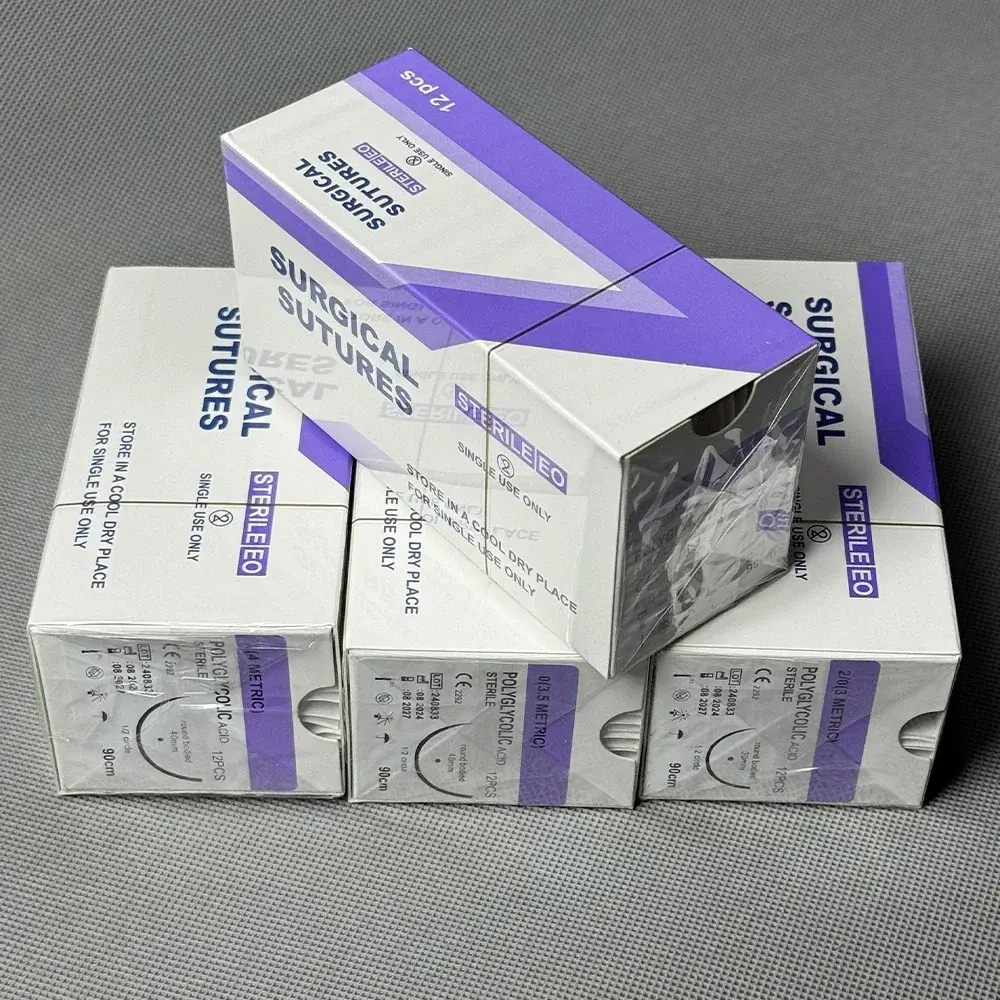12 Pcs Absorbable Suture Thread Special For Pet PGA Sutures With Needle Polyglycolic Acid Sterile Animal use 90cm