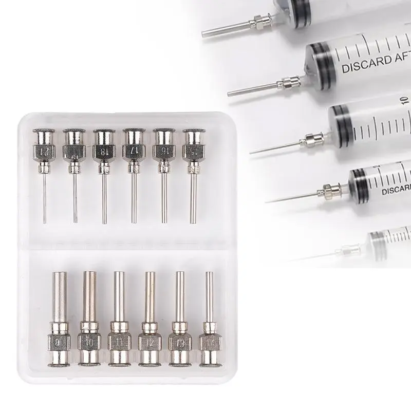 1/2Inch 12Pcs/box Dispensing Needle Stainless Steel Blunt Tip Needle for Filling Liquids, Glues and Syringes 8G-30G Needle