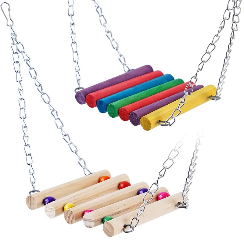 1pc Bird Toys Swing Chewing Training Toys Small Parrot Hanging Hammock Parrot Cage Bell Perch Toys with Ladder Pet Supplies