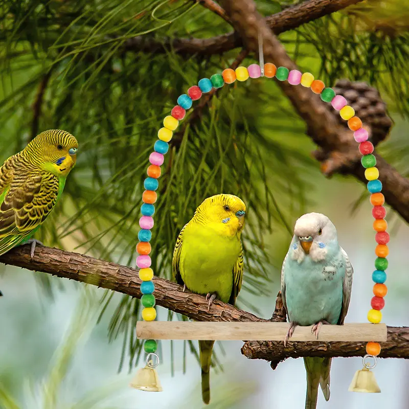 Colorful Bird Toy Parrot Swing Cage Stand Frame Cockatiel Budgie Hanging Hammock Bird Swing Parrot Stand Bird Cage Accessories