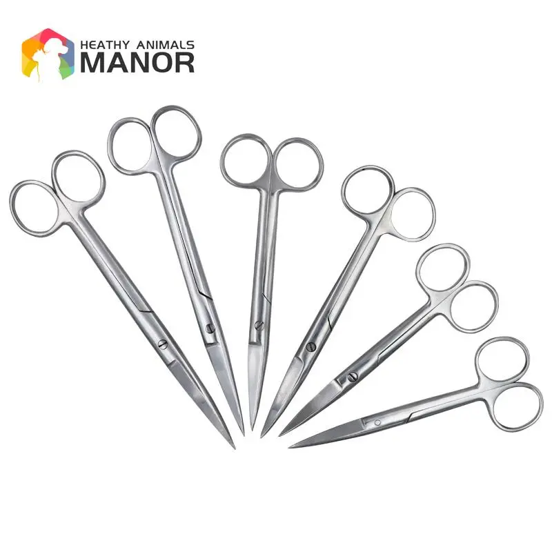 14/16/18Cm Animal Veterinary Vet Medical Stainless Steel Surgical Scissors Straight Curved Tip Scissors Farming Tools