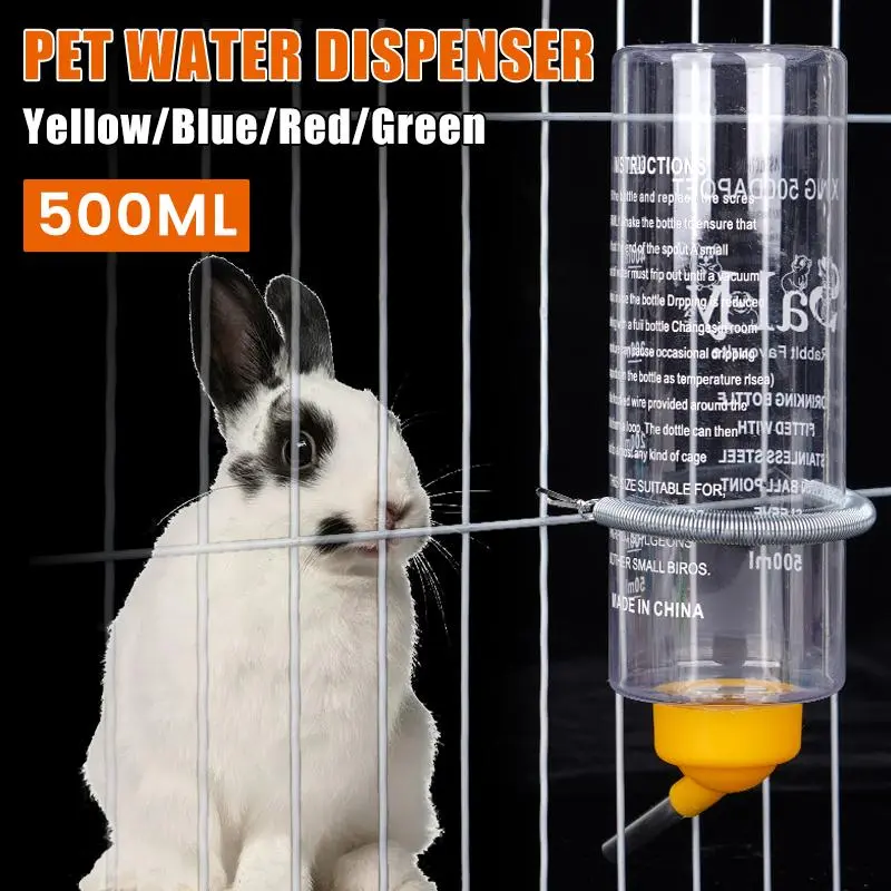 500Ml Rabbit Water Dispenser Hanging Water Bottle Ball Bearing Water Bottle Dispenser Hamster Feeder Hanging On The Pet Cage