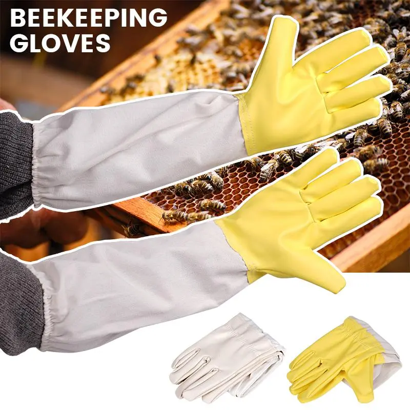 Beekeeping Gloves Anti Bee Bite Gloves Canvas Sleeve Pu Long Gloves Beekeepers Beekeeping Tools Professional Anti Bee Apiculture