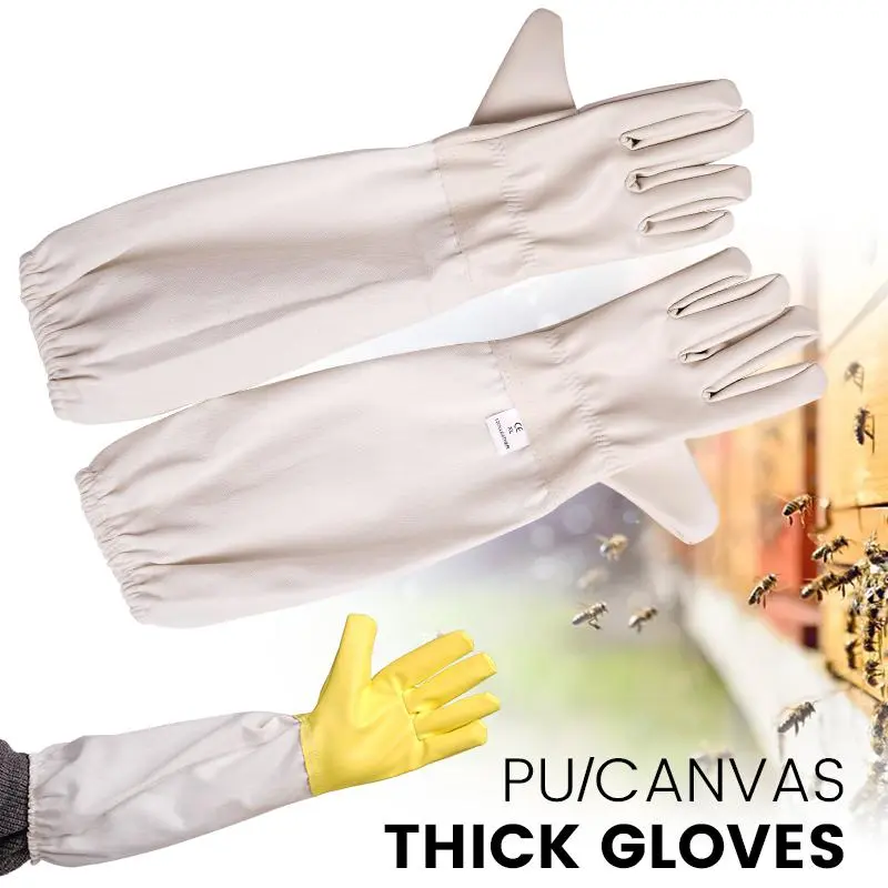 Beekeeping Gloves Anti Bee Bite Gloves Canvas Sleeve Pu Long Gloves Beekeepers Beekeeping Tools Professional Anti Bee Apiculture