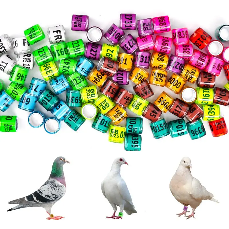 2025 Year New 100Pcs Multicolor Pigeon Foot Ring with Word Metal Racing Pigeon Leg Bands Bird Rings Poultry Identification Rings