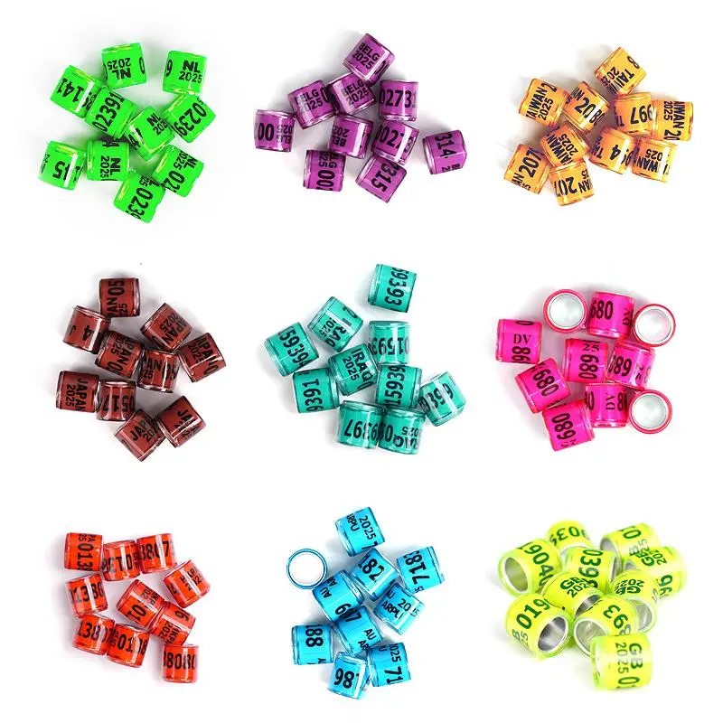 2025 Year New 100Pcs Multicolor Pigeon Foot Ring with Word Metal Racing Pigeon Leg Bands Bird Rings Poultry Identification Rings