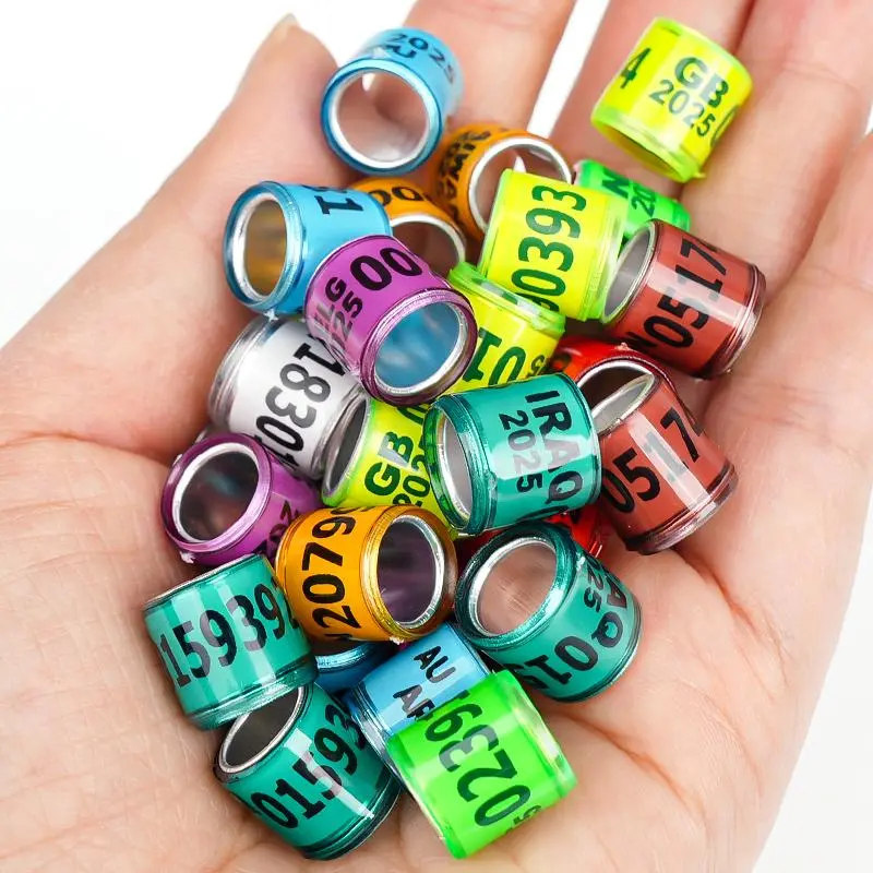 2025 Year New 100Pcs Multicolor Pigeon Foot Ring with Word Metal Racing Pigeon Leg Bands Bird Rings Poultry Identification Rings