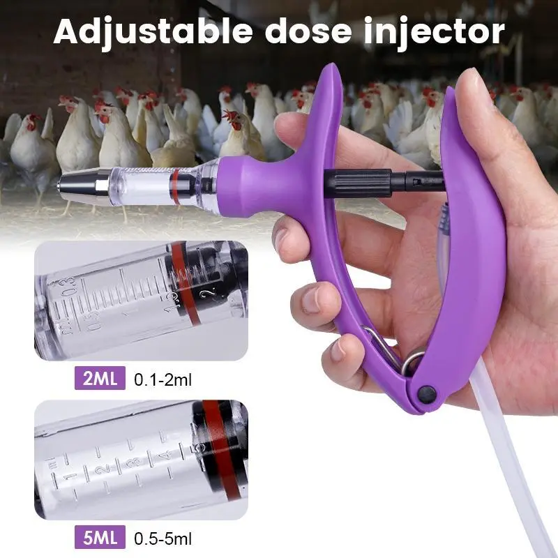 2Ml/5Ml Animal Catheter Syringe Continuous Syringe Veterinary Injector Chicken Sheep Vaccine Device with 10pcs Needle Farm Tool