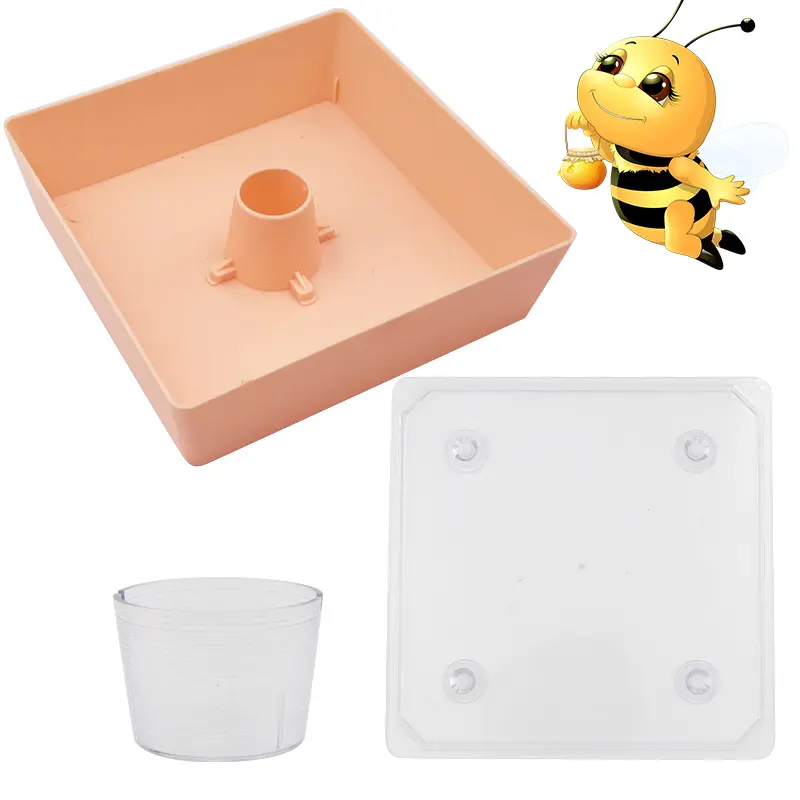 European Style Square Bee Feeder Waterer Around 2 Litres Capacity Plastic Beekeeping Feeder with Transparent Cover for Apiary