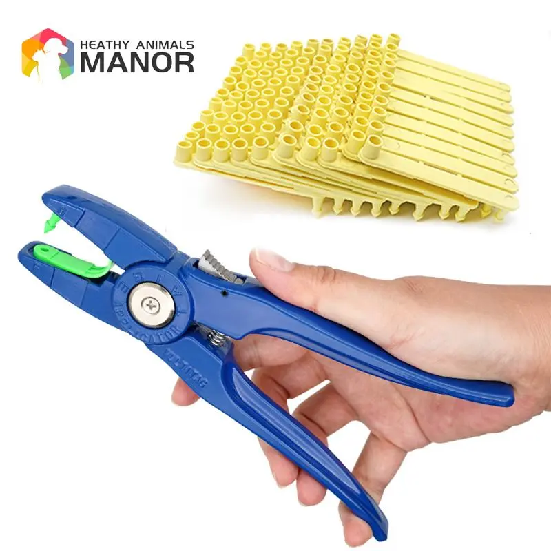 Farm Animal 1Plier with 100 Ear Tag Sheep Ear Tag Pliers with Spare Pins Plastic Livestock Cow Cattle Ear Tag Animal Tag Ear Tag