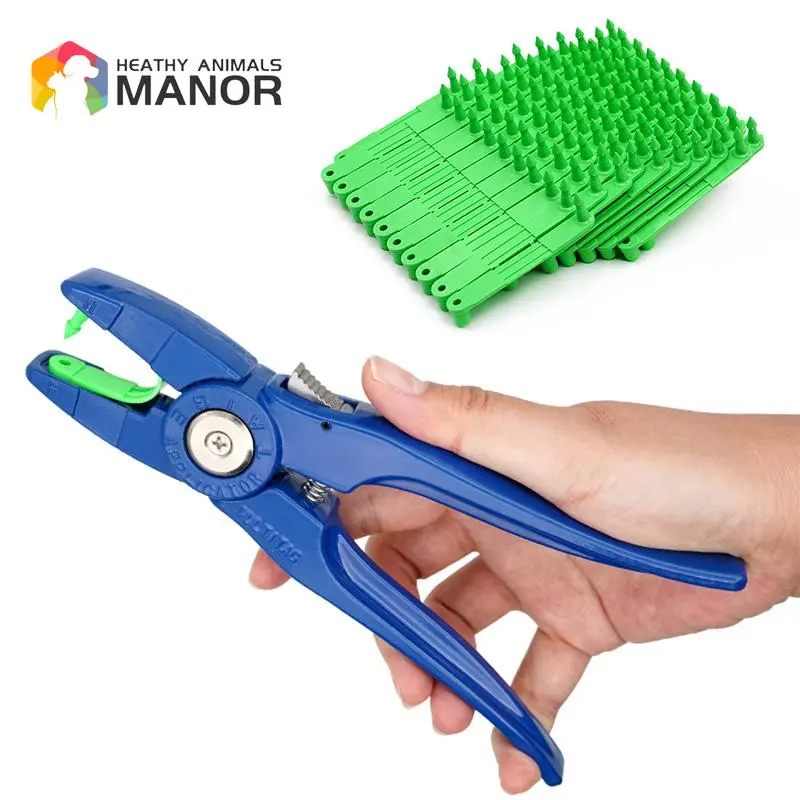 Farm Animal 1Plier with 100 Ear Tag Sheep Ear Tag Pliers with Spare Pins Plastic Livestock Cow Cattle Ear Tag Animal Tag Ear Tag