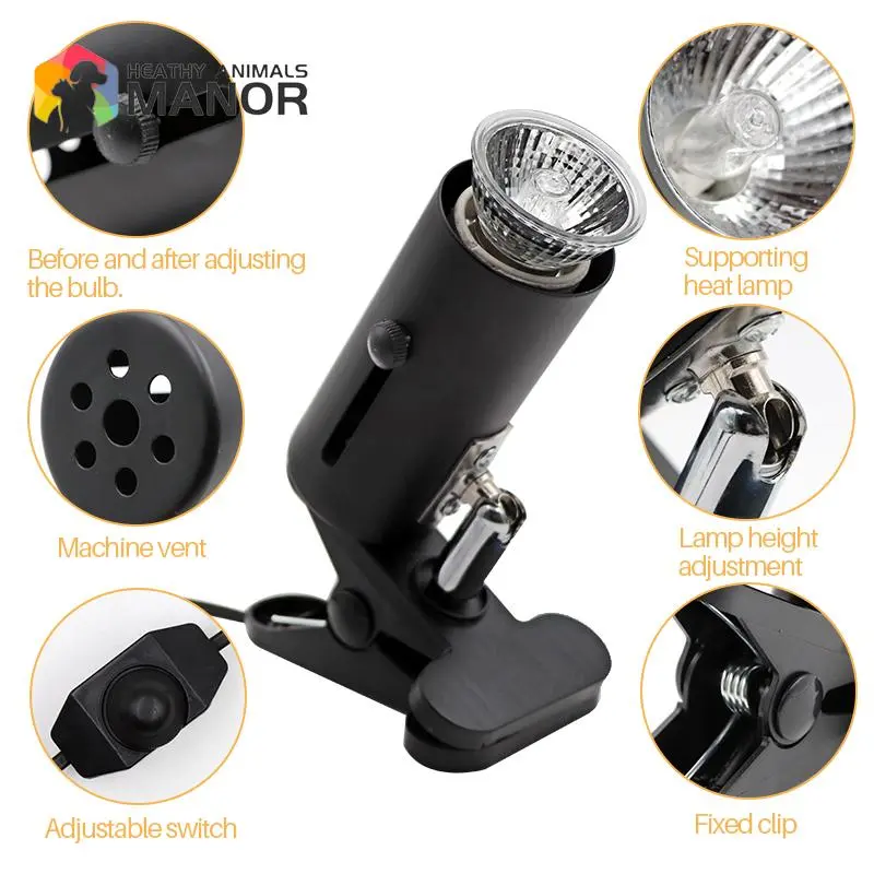 Reptile Lamp Kit with Clip-on Ceramic Light UVA+UVB 3.0 Holder Turtle Basking UV Heating Lamp Set Tortoises Lizard Lighting 220V