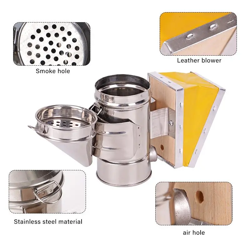 Stainless Steel Bees Smoker Transmitter Beekeeping Sprayer Bee Hive Bee Drive Tools Bee Smoke Apiculture for Beekeeper Equipment