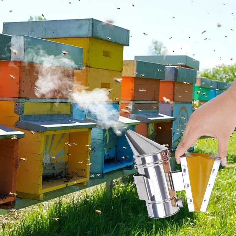 Stainless Steel Bees Smoker Transmitter Beekeeping Sprayer Bee Hive Bee Drive Tools Bee Smoke Apiculture for Beekeeper Equipment